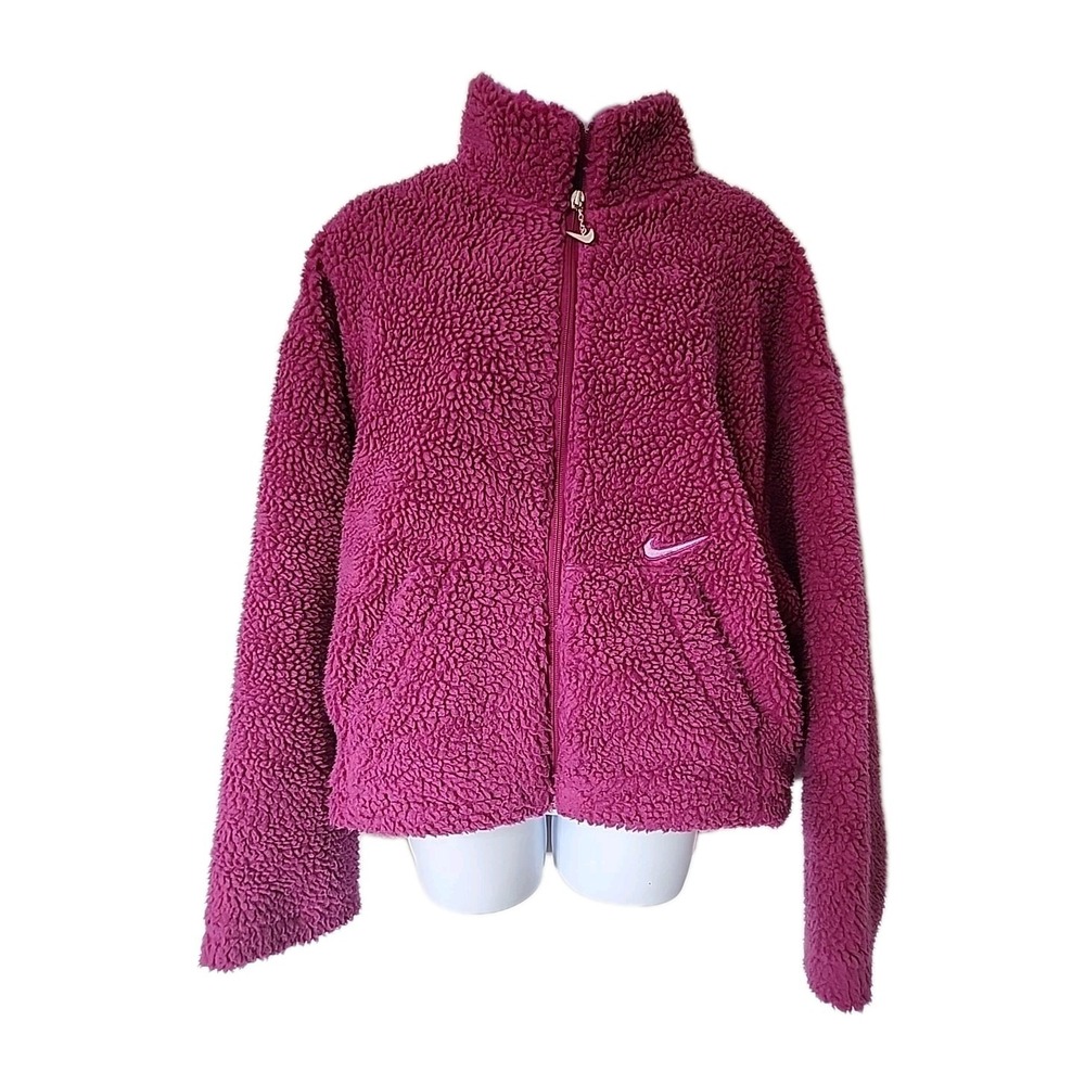 Nike Swoosh Magenta Sherpa Fleece Jacket Women's XL Pink CU6639-564 Cropped